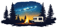 Load image into Gallery viewer, Camping RV Decal, Night Sky Camper Sticker, Campfire RV Wrap, Mountain Forest RV Graphics, Motorhome Vinyl Decal Milky Way Camper Wrap cv003