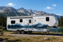 Load image into Gallery viewer, Mountain Lake RV Decal, Fifth Wheel Camper Graphic, Mountain Reflection RV Wrap, Forest Camper Decal, Motorhome Vinyl Sticker, Travel cv004