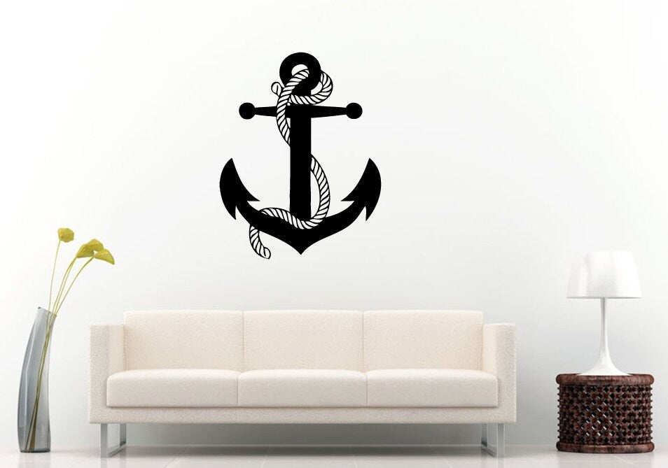 Anchor Sea Ocean Water Navy Naval Nautical Line Rope Wall Decal Vinyl Sticker Mural Room Decor L1177