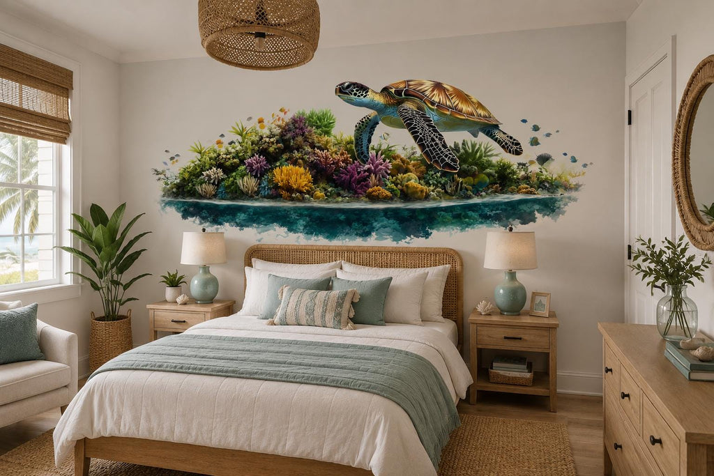 Sea Turtle Wall Mural, Coral Reef Wallpaper, Ocean Nursery Decor, Peel and Stick Wallpaper, Coastal Bedroom Wall Art, Underwater Mural