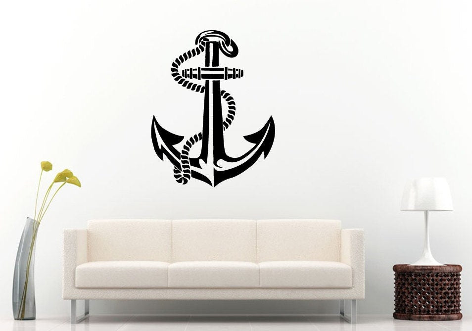 Anchor Sea Ocean Water Navy Naval Nautical Line Rope Wall Decal Vinyl Sticker Mural Room Decor L1178