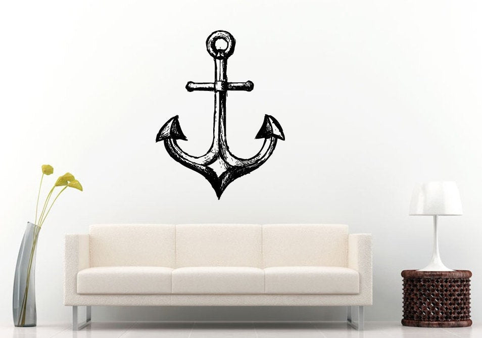 Anchor Sea Ocean Water Navy Naval Nautical Line Rope Wall Decal Vinyl Sticker Mural Room Decor L1179