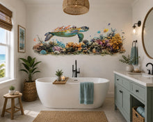 Load image into Gallery viewer, Sea Turtle Wall Decal, Coral Reef Bathroom Wall Sticker, Coastal Beach House Decor, Ocean Wall Art, Peel and Stick Vinyl Mural