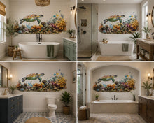 Load image into Gallery viewer, Sea Turtle Wall Decal, Coral Reef Bathroom Wall Sticker, Coastal Beach House Decor, Ocean Wall Art, Peel and Stick Vinyl Mural