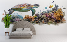 Load image into Gallery viewer, Sea Turtle Wall Decal, Coral Reef Bathroom Wall Sticker, Coastal Beach House Decor, Ocean Wall Art, Peel and Stick Vinyl Mural