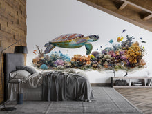 Load image into Gallery viewer, Sea Turtle Wall Decal, Coral Reef Bathroom Wall Sticker, Coastal Beach House Decor, Ocean Wall Art, Peel and Stick Vinyl Mural