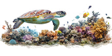 Load image into Gallery viewer, Sea Turtle Wall Decal, Coral Reef Bathroom Wall Sticker, Coastal Beach House Decor, Ocean Wall Art, Peel and Stick Vinyl Mural