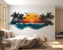 Load image into Gallery viewer, Tropical Sunset Wall Decal, Palm Tree Ocean Wall Sticker, Coastal Bedroom Decor, Beach House Wall Art, Peel and Stick Mural