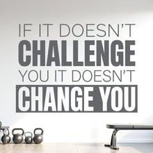 Load image into Gallery viewer, If It Doesn't Challenge You It Doesn't Change You Wall Decal, Gym Quote Wall Decal, Motivation Sticker, Home Gym Decor, Workout 1212RS
