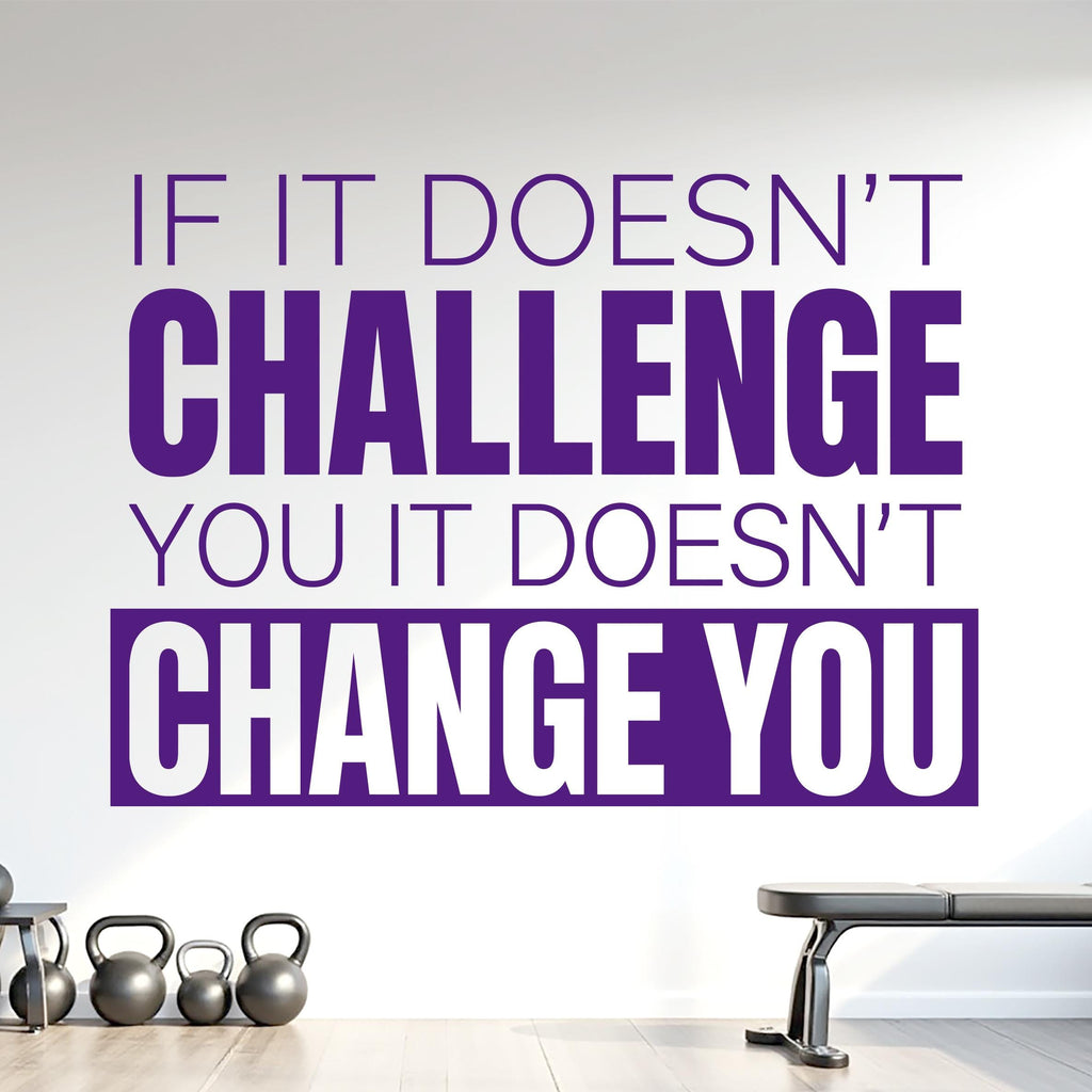 If It Doesn't Challenge You It Doesn't Change You Wall Decal, Gym Quote Wall Decal, Motivation Sticker, Home Gym Decor, Workout 1212RS