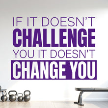 Load image into Gallery viewer, If It Doesn't Challenge You It Doesn't Change You Wall Decal, Gym Quote Wall Decal, Motivation Sticker, Home Gym Decor, Workout 1212RS