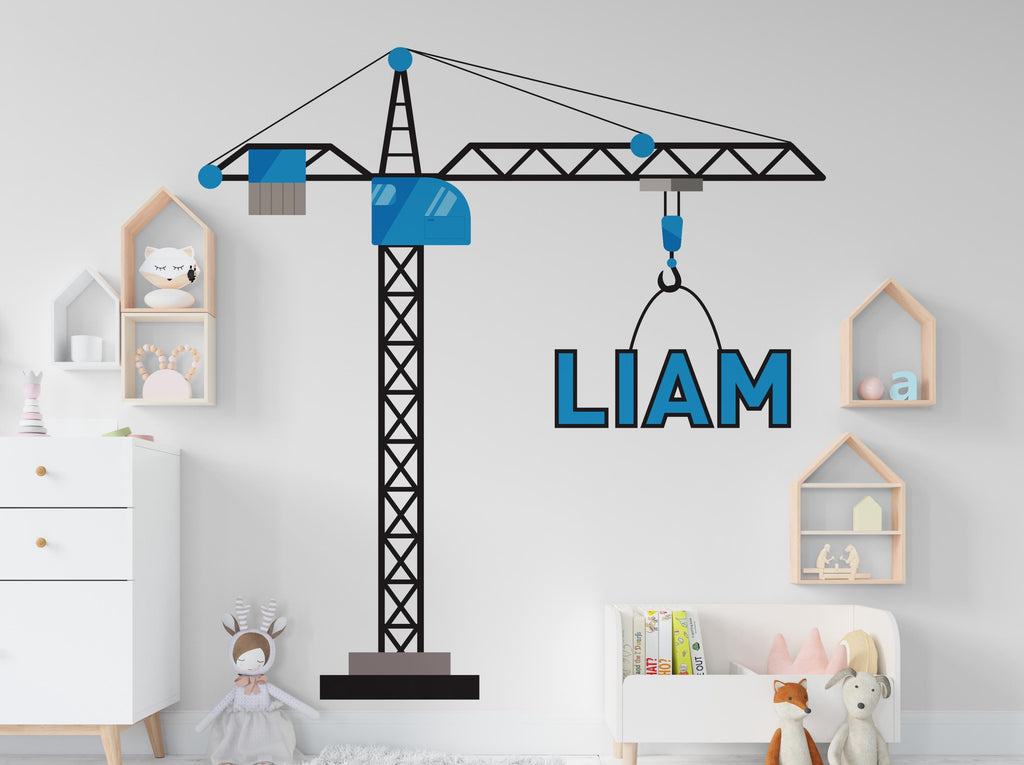 Construction Cranes wall decal Construction Custom Name Wall Decal Kids Decal Personalized Gifts Nursery wall Vinyl Sticker Decor 1219RS