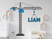 Load image into Gallery viewer, Construction Cranes wall decal Construction Custom Name Wall Decal Kids Decal Personalized Gifts Nursery wall Vinyl Sticker Decor 1219RS