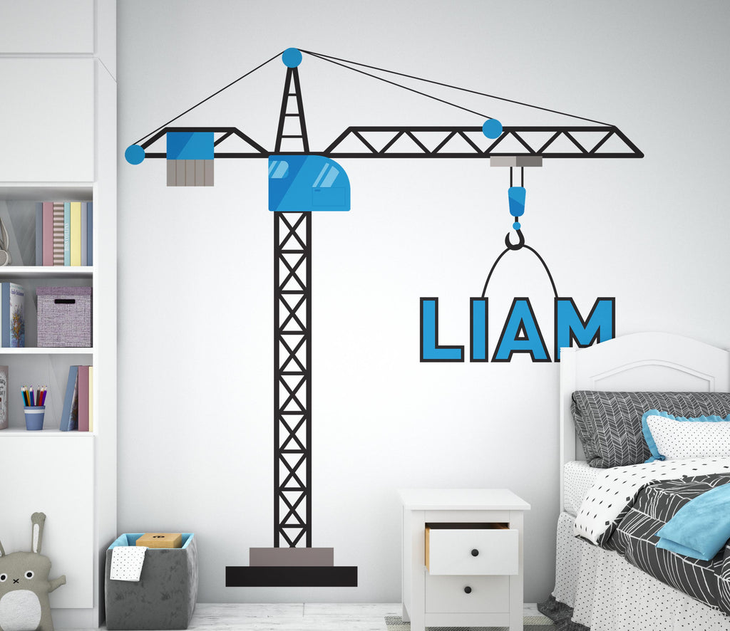 Construction Cranes wall decal Construction Custom Name Wall Decal Kids Decal Personalized Gifts Nursery wall Vinyl Sticker Decor 1219RS