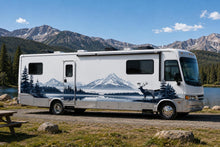 Load image into Gallery viewer, Mountain Wildlife RV Decal, Elk Camper Graphic, Mountain Lake RV Wrap, Forest Motorhome Decal, Scenic Travel Trailer Sticker cv005