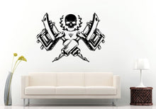 Load image into Gallery viewer, Skull With Two Tattoo Guns Needles Equipment Crossing History Wall Decal Vinyl Sticker Mural Room Decor L1201