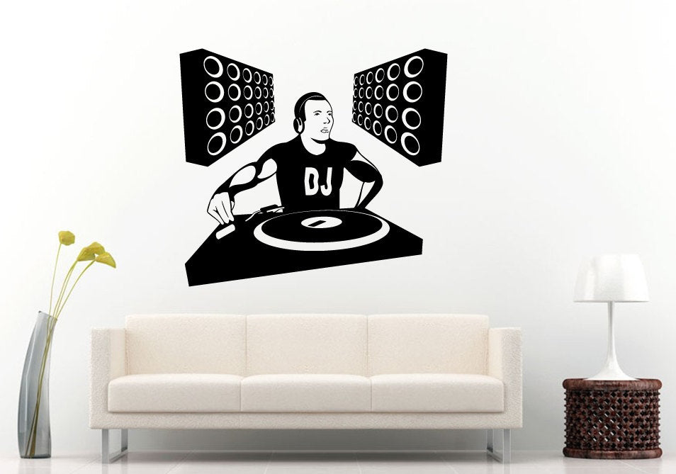 Night Club Music Festival Dj Booth Stage Turn Tables Dace Party Big Loud Speakers Wall Decal Vinyl Sticker Mural Room Decor L1195