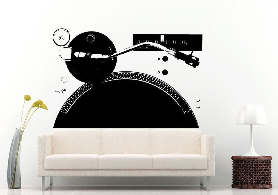 Turntable Vinyl Disc Jockey Wall Decal Disc Jockey Wall Sticker Music Wall Decal Music Wall Sticker L1199