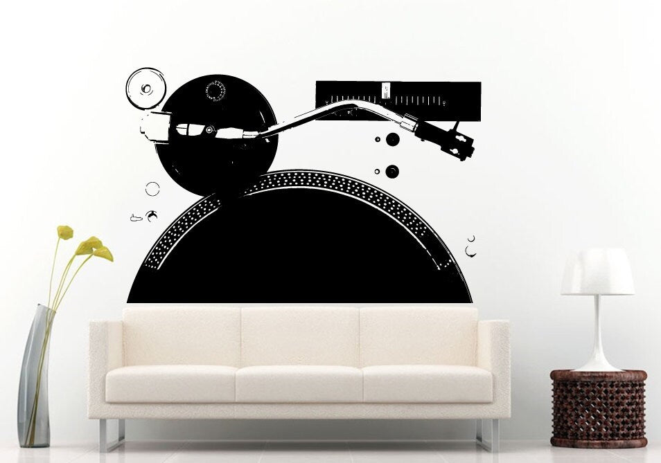 Turntable Vinyl Disc Jockey Wall Decal Disc Jockey Wall Sticker Music Wall Decal Music Wall Sticker L1199