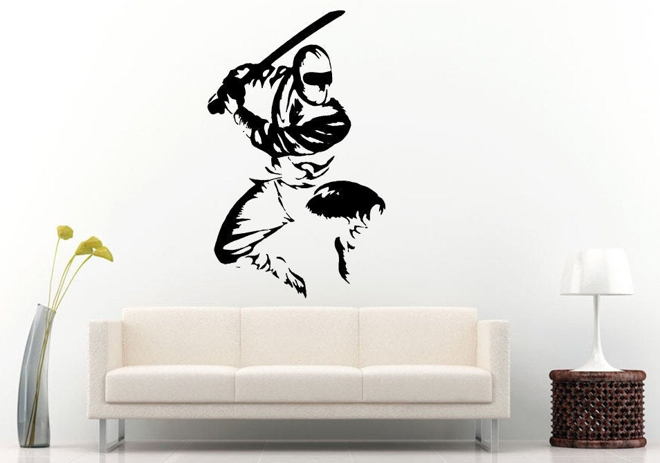 Ninja Samurai Jumping With Sword In Mask Wall Decal Vinyl Sticker Mural Room Decor L1203