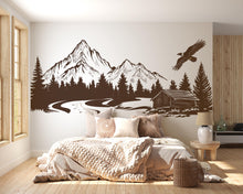 Load image into Gallery viewer, Mountain Cabin Wall Decal, Rustic Forest Wall Sticker, Mountain Bedroom Decor, Cabin Wall Art, Woodland Nursery, Lodge Decor