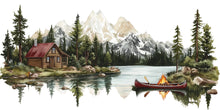 Load image into Gallery viewer, Mountain Cabin Wall Decal, Rustic Lake &amp; Forest Wall Sticker, Cozy Lodge Bedroom Decor, Airbnb Wall Art, Mountain Landscape Vinyl Decal
