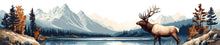 Load image into Gallery viewer, Mountain Elk RV Decal, Travel Trailer Mountain Lake Graphic, Camper Side Vinyl Wrap, Motorhome Decal, Nature Wildlife Sticker cv007