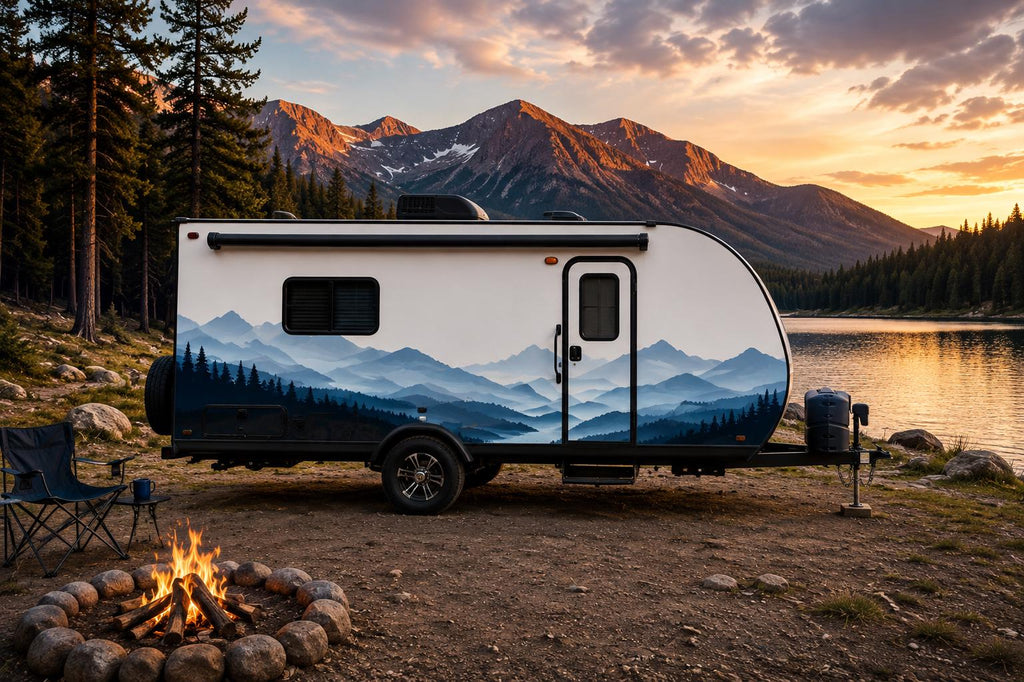 Blue Mountain RV Decal, Travel Trailer Landscape Wrap, Camper Mountain Vinyl Graphic, Motorhome Side Decal, Nature RV Sticker cv010