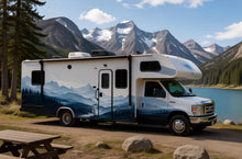 Load image into Gallery viewer, Blue Mountain RV Decal, Travel Trailer Landscape Wrap, Camper Mountain Vinyl Graphic, Motorhome Side Decal, Nature RV Sticker cv010