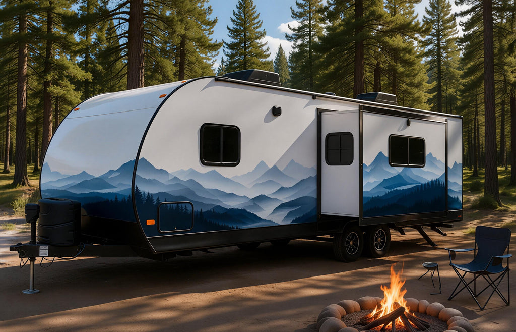 Blue Mountain RV Decal, Travel Trailer Landscape Wrap, Camper Mountain Vinyl Graphic, Motorhome Side Decal, Nature RV Sticker cv010