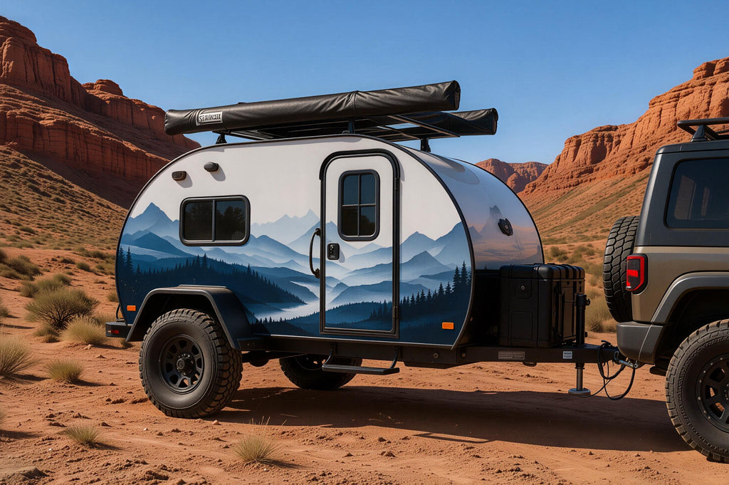 Blue Mountain RV Decal, Travel Trailer Landscape Wrap, Camper Mountain Vinyl Graphic, Motorhome Side Decal, Nature RV Sticker cv010