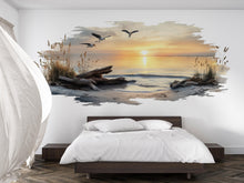 Load image into Gallery viewer, Coastal Sunrise Wall Mural, Beach Bedroom Wallpaper, Airbnb Coastal Decor, Ocean Wall Mural, Peel and Stick Wallpaper, Beach House