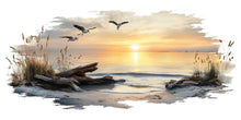Load image into Gallery viewer, Coastal Sunrise Wall Mural, Beach Bedroom Wallpaper, Airbnb Coastal Decor, Ocean Wall Mural, Peel and Stick Wallpaper, Beach House