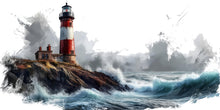 Load image into Gallery viewer, Coastal Lighthouse Wall Mural, Nautical Wallpaper, Beach House Decor, Peel and Stick Wallpaper, Ocean Wave Wall Mural, Airbnb Coastal Decor