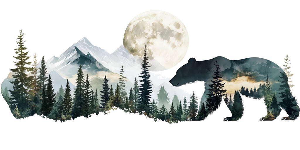 Bear Forest Wall Decal, Rustic Cabin Wall Decor, Mountain Bear Wall Sticker, Woodland Nursery Wall Art, Airbnb Lodge Decor, Nature Vinyl