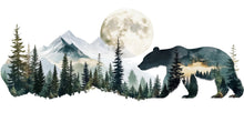 Load image into Gallery viewer, Bear Forest Wall Decal, Rustic Cabin Wall Decor, Mountain Bear Wall Sticker, Woodland Nursery Wall Art, Airbnb Lodge Decor, Nature Vinyl