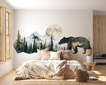 Load image into Gallery viewer, Bear Forest Wall Decal, Rustic Cabin Wall Decor, Mountain Bear Wall Sticker, Woodland Nursery Wall Art, Airbnb Lodge Decor, Nature Vinyl