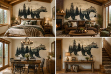 Load image into Gallery viewer, Bear Forest Wall Decal, Mountain Bear Wall Sticker, Rustic Cabin Wall Decor, Woodland Wall Art, Airbnb Lodge Decor, Nature Vinyl Decal