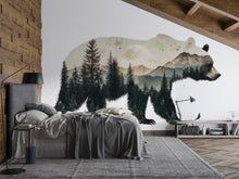 Load image into Gallery viewer, Bear Forest Wall Decal, Mountain Bear Wall Sticker, Rustic Cabin Wall Decor, Woodland Wall Art, Airbnb Lodge Decor, Nature Vinyl Decal