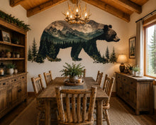 Load image into Gallery viewer, Bear Mountain Wall Decal, Rustic Cabin Wall Decor, Woodland Bear Wall Sticker, Mountain Lodge Wall Art, Airbnb Cabin Decor, Nature Vinyl