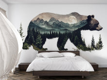 Load image into Gallery viewer, Bear Mountain Wall Decal, Rustic Cabin Wall Decor, Woodland Bear Wall Sticker, Mountain Lodge Wall Art, Airbnb Cabin Decor, Nature Vinyl