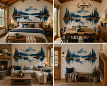 Load image into Gallery viewer, Mountain Lake Wall Decal, Rustic Cabin Wall Decor, Lake House Wall Sticker, Mountain Landscape Wall Art, Airbnb Lodge Decor, Nature Vinyl