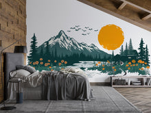 Load image into Gallery viewer, Mountain Sunset Wall Decal, Rustic Cabin Wall Decor, Lake House Wall Sticker, Mountain Landscape Wall Art, Airbnb Lodge Decor, Nature Vinyl