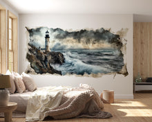 Load image into Gallery viewer, Lighthouse Entryway Wall Mural, Coastal Wallpaper, Beach House Decor, Peel and Stick Wallpaper, Nautical Wall Art, Airbnb Beach Home Decor