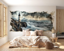 Load image into Gallery viewer, Lighthouse Entryway Wall Mural, Coastal Wallpaper, Beach House Decor, Peel and Stick Wallpaper, Nautical Wall Art, Airbnb Beach Home Decor