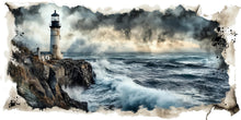 Load image into Gallery viewer, Lighthouse Entryway Wall Mural, Coastal Wallpaper, Beach House Decor, Peel and Stick Wallpaper, Nautical Wall Art, Airbnb Beach Home Decor