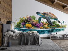 Load image into Gallery viewer, Sea Turtle Wall Mural, Coral Reef Wallpaper, Ocean Nursery Decor, Peel and Stick Wallpaper, Coastal Bedroom Wall Art, Underwater Mural