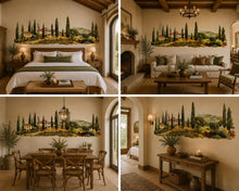 Load image into Gallery viewer, Tuscany Wall Decal, Airbnb Bedroom Decor, Boutique Hotel Wall Art, Italian Villa Landscape, Tuscan Vineyard Decor, Mediterranean Wall Decal