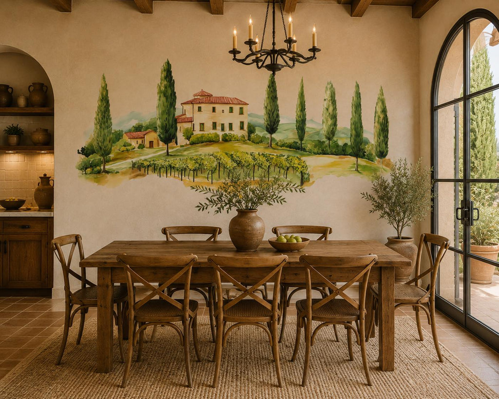 Tuscany Wall Decal, Airbnb Dining Room Decor, Boutique Hotel Wall Art, Italian Villa Vineyard Decor, Mediterranean Wall Decal, Tuscan Decor