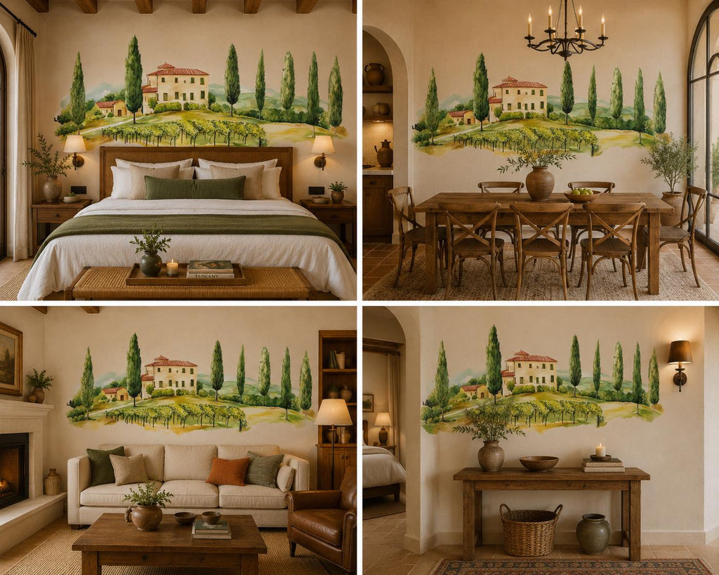 Tuscany Wall Decal, Airbnb Dining Room Decor, Boutique Hotel Wall Art, Italian Villa Vineyard Decor, Mediterranean Wall Decal, Tuscan Decor